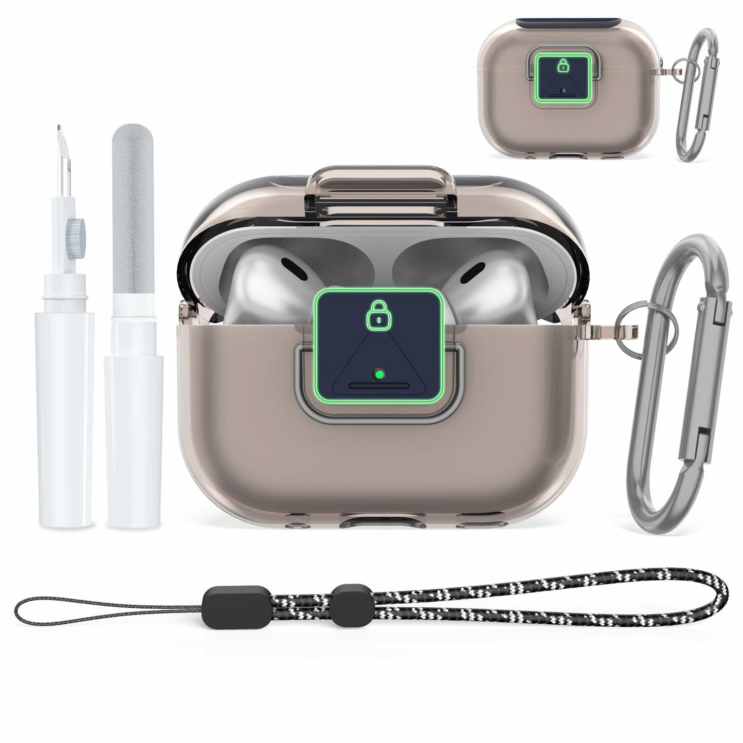 Nimuw Secure Lock Airpods Pro 1st/2nd Gen Case Soft TPU Clear Grey