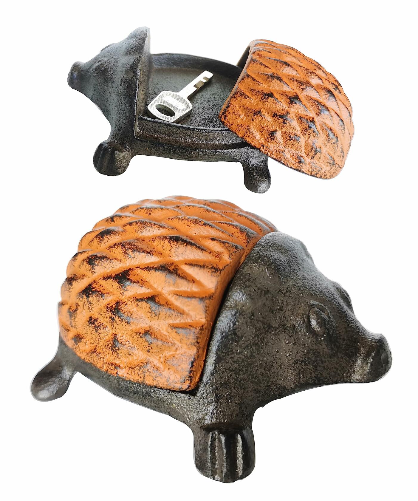 BSTWISH Iron Hedgehog Key Hider Outdoor Garden Decoration Red