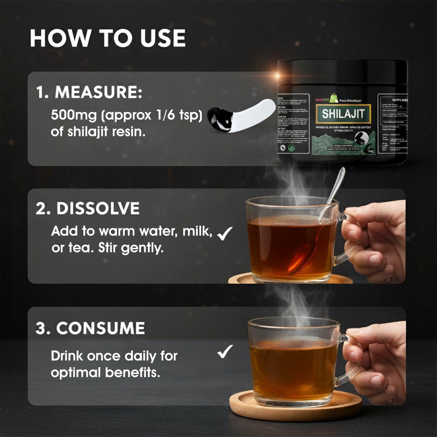 LuxeiiShop Inc Himalayan Organic Shilajit Resin 500mg 60g Energy Boost