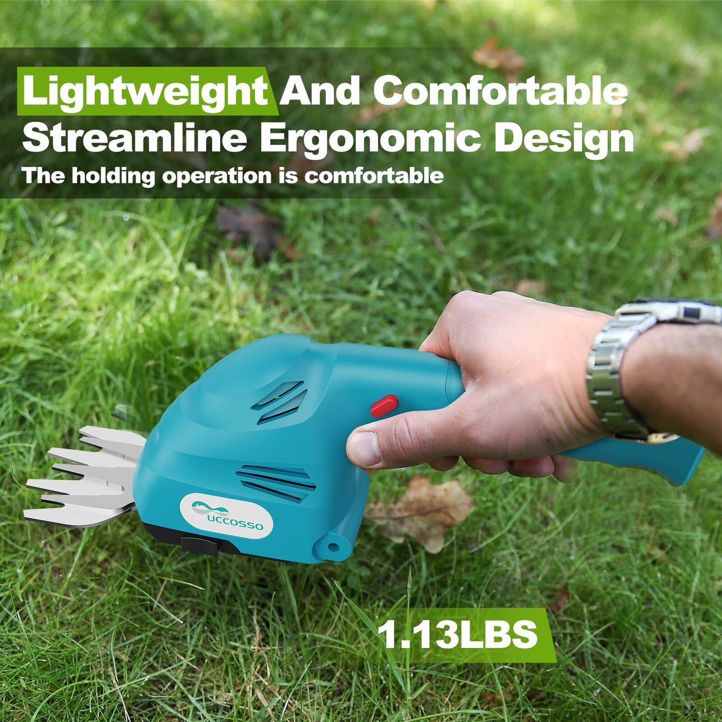UCCOSSO Cordless Hedge Trimmer 2-in-1 Grass Shear 1.5Ah Battery Blue