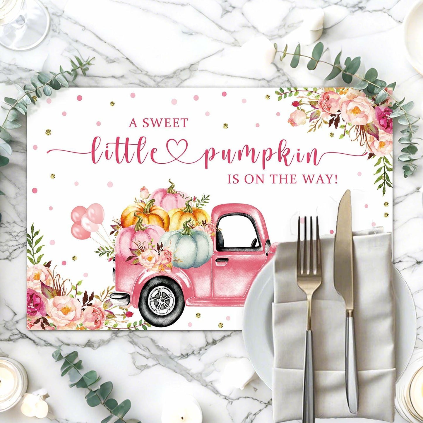 Andrain 50pcs Pumpkin Disposable Paper Placemats 11x17in Pink Flowers