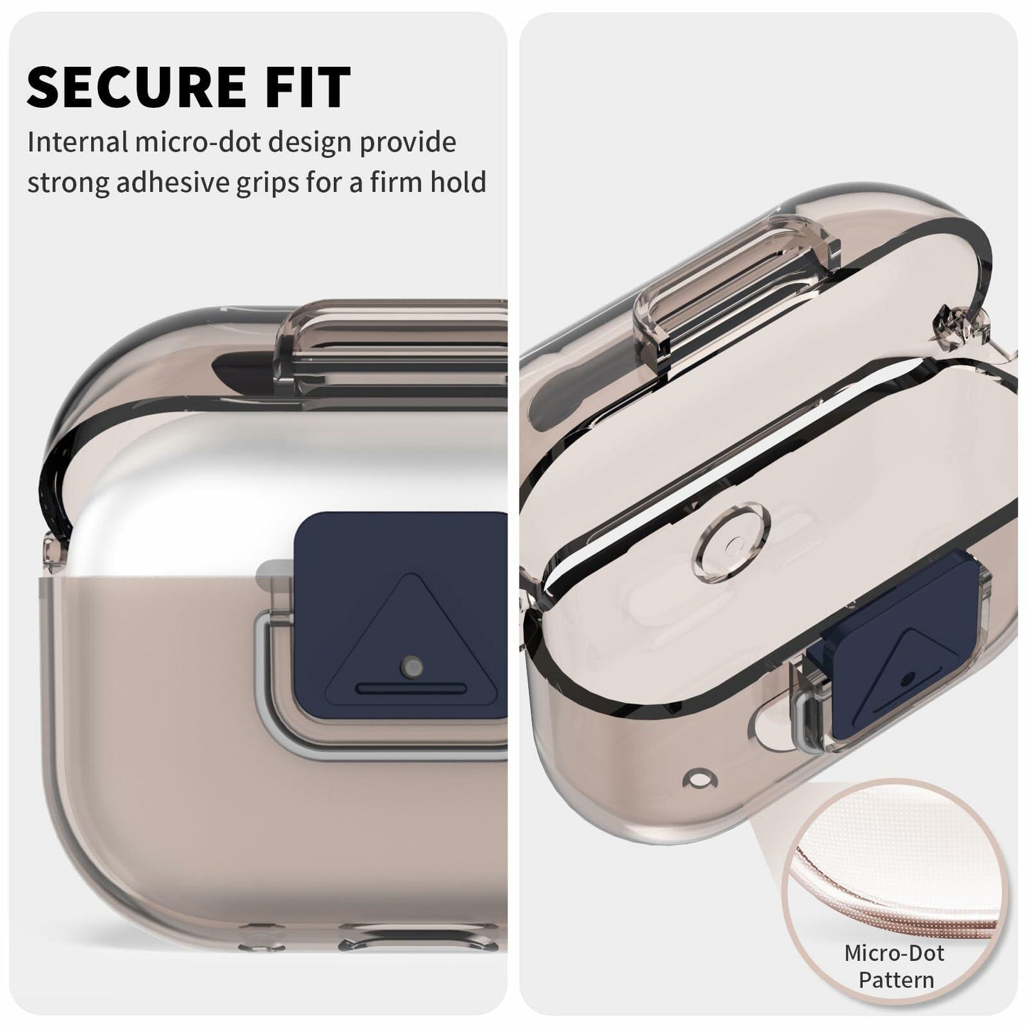 Nimuw Secure Lock Airpods Pro 1st/2nd Gen Case Soft TPU Clear Grey