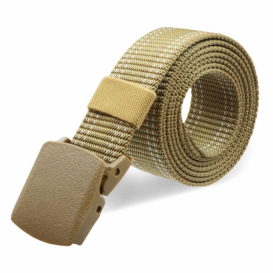 Sworew Men’s Tactical Nylon Belt Adjustable Web Non-Metal Buckle Khaki 54in