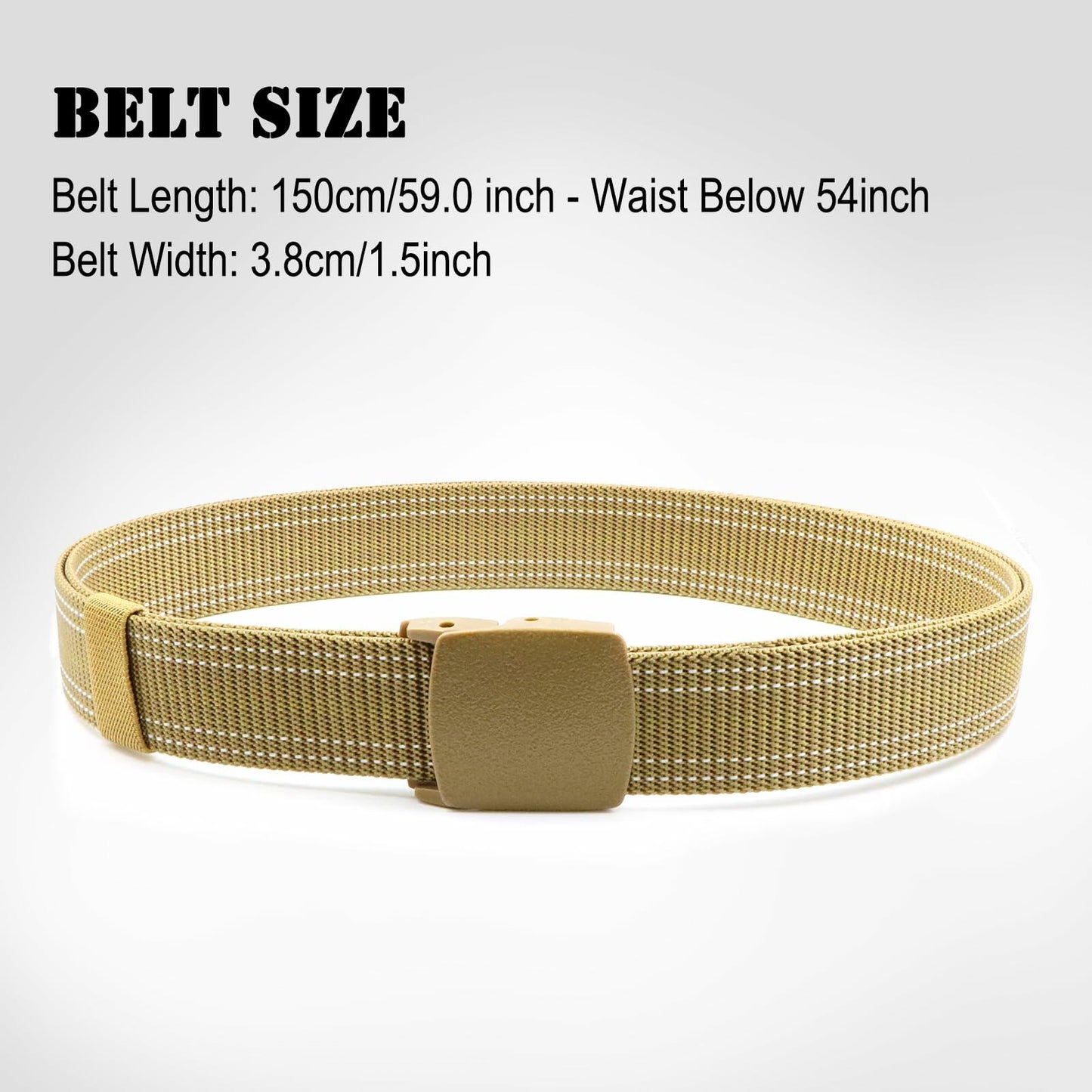 Sworew Men’s Tactical Nylon Belt Adjustable Web Non-Metal Buckle Khaki 54in