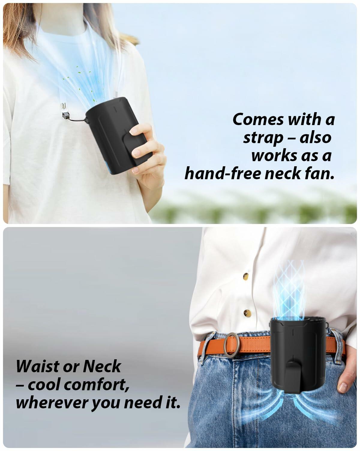 Portable Waist Fan Rechargeable 25H Battery 4 Speed 6600RPM Orange