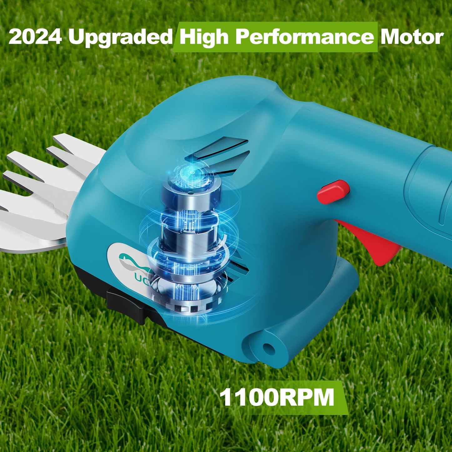 UCCOSSO Cordless Hedge Trimmer 2-in-1 Grass Shear 1.5Ah Battery Blue