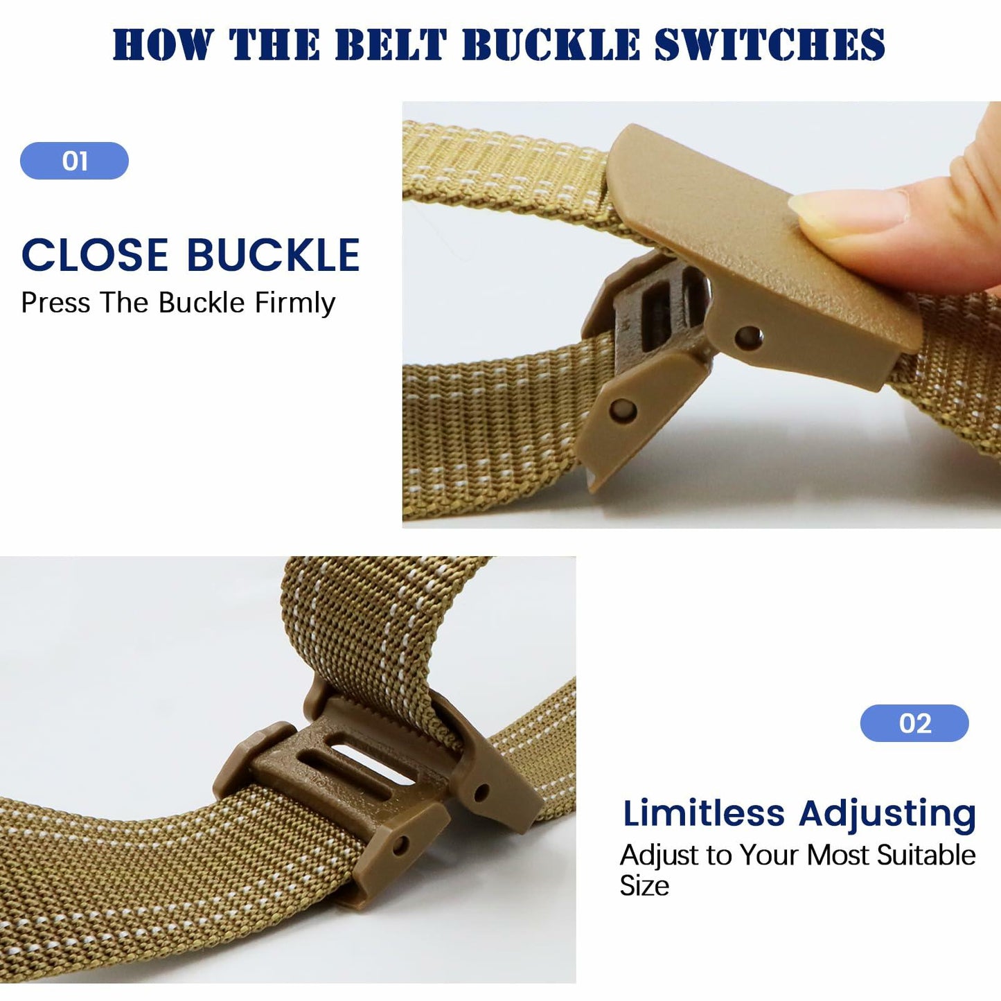 Sworew Men’s Tactical Nylon Belt Adjustable Web Non-Metal Buckle Khaki 54in