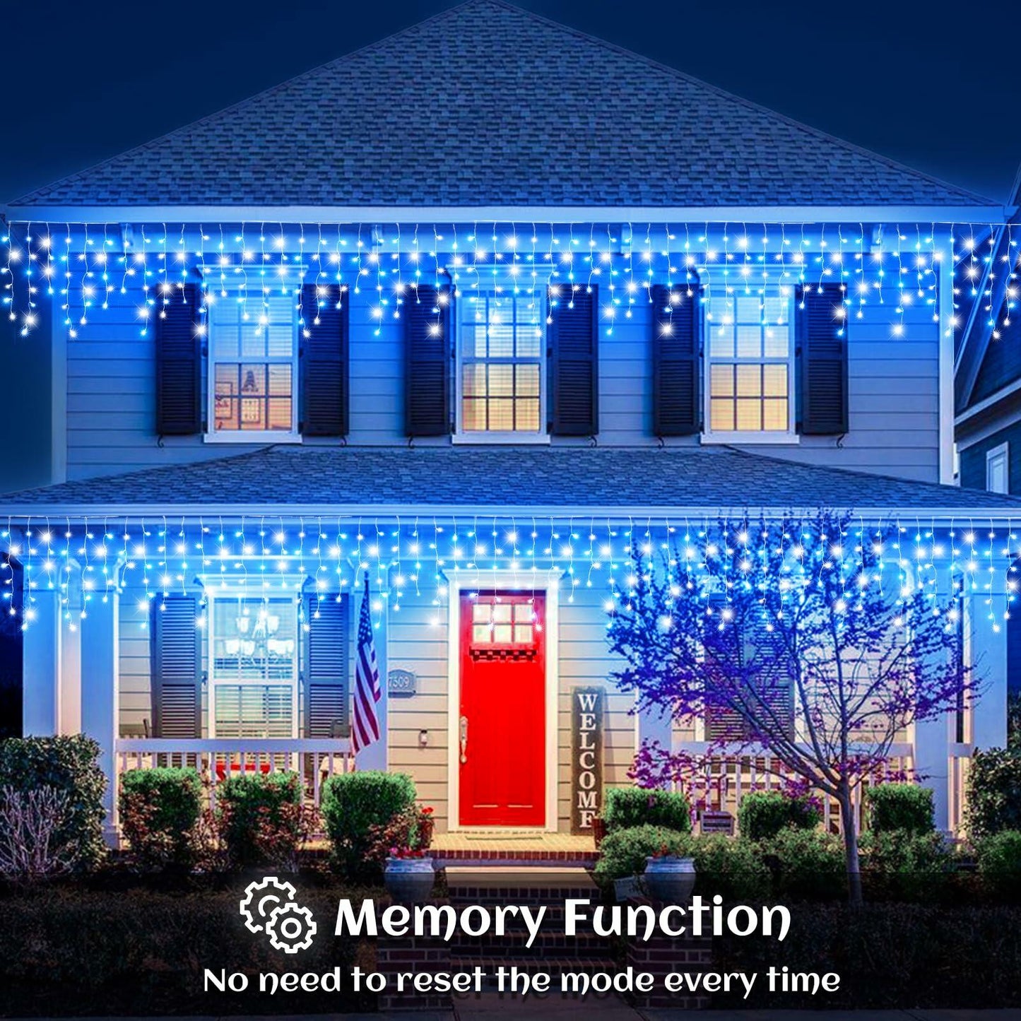 Nielfoi 66ft Icicle Lights 640 LED Blue White Outdoor Indoor Twinkle Curtain