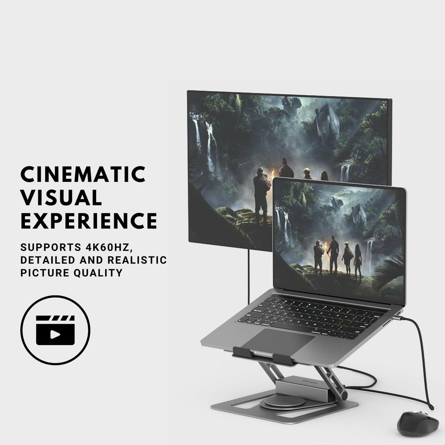 QFI-Cyber 360° Portable Laptop Docking Station USB C Hub 4K HDMI RJ45 Gray