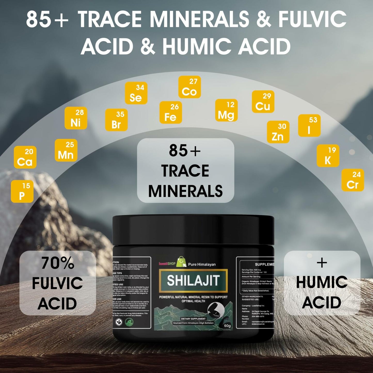 LuxeiiShop Inc Himalayan Organic Shilajit Resin 500mg 60g Energy Boost