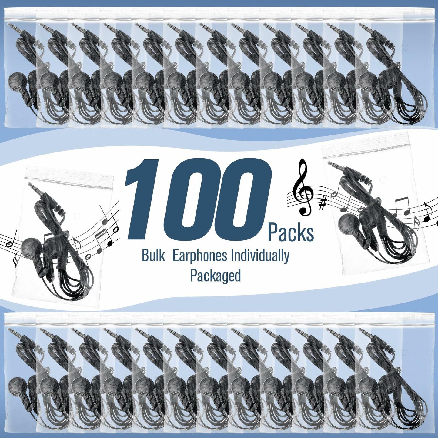 Konohan 100 Pack 3.5mm Earbuds Basic Headphones for Kids Black