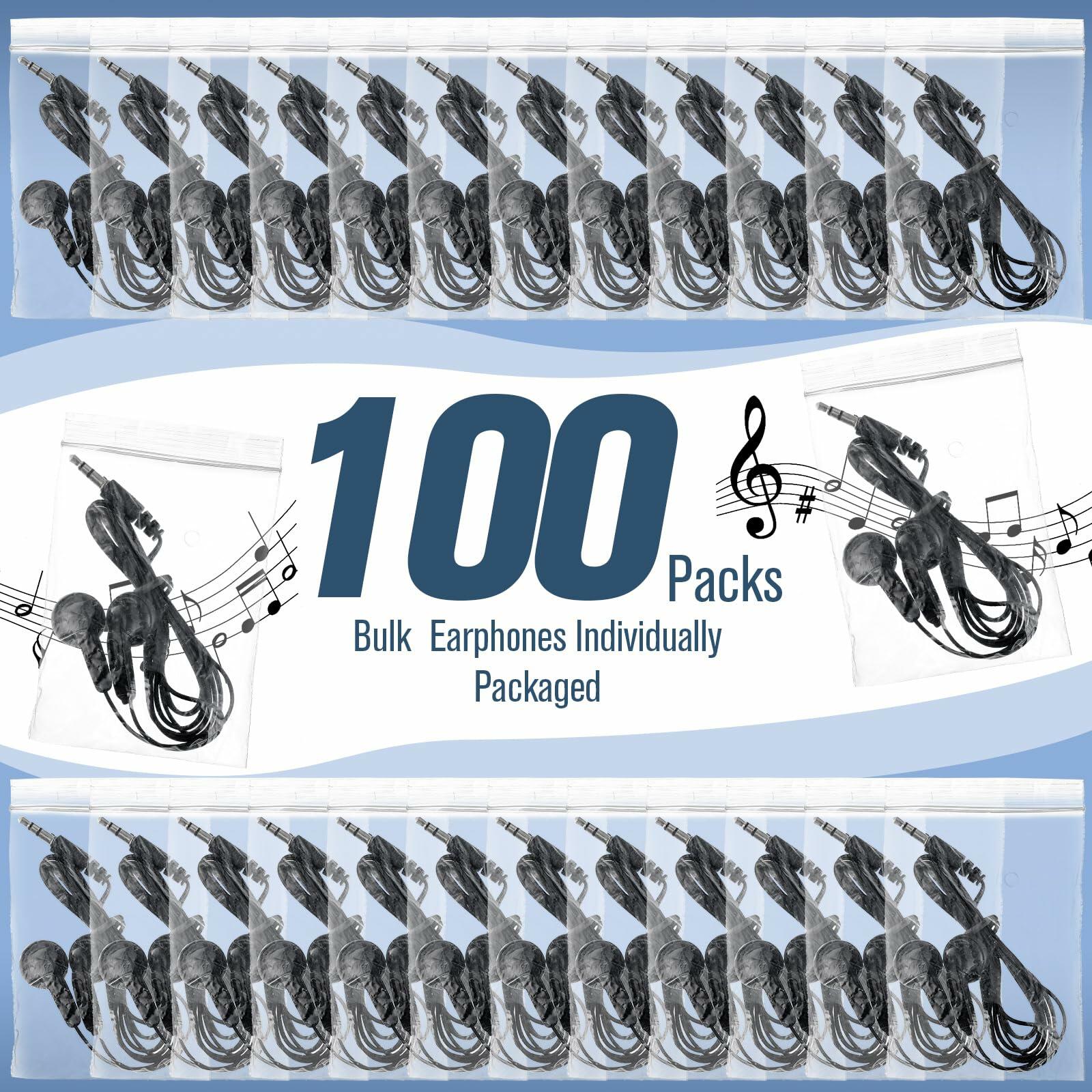 Konohan 100 Pack 3.5mm Earbuds Basic Headphones for Kids Black