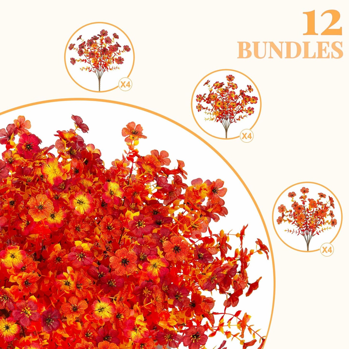 INXUGAO Artificial Mums Fall Flowers UV Resistant 9.7x9.7x13.7in B-red