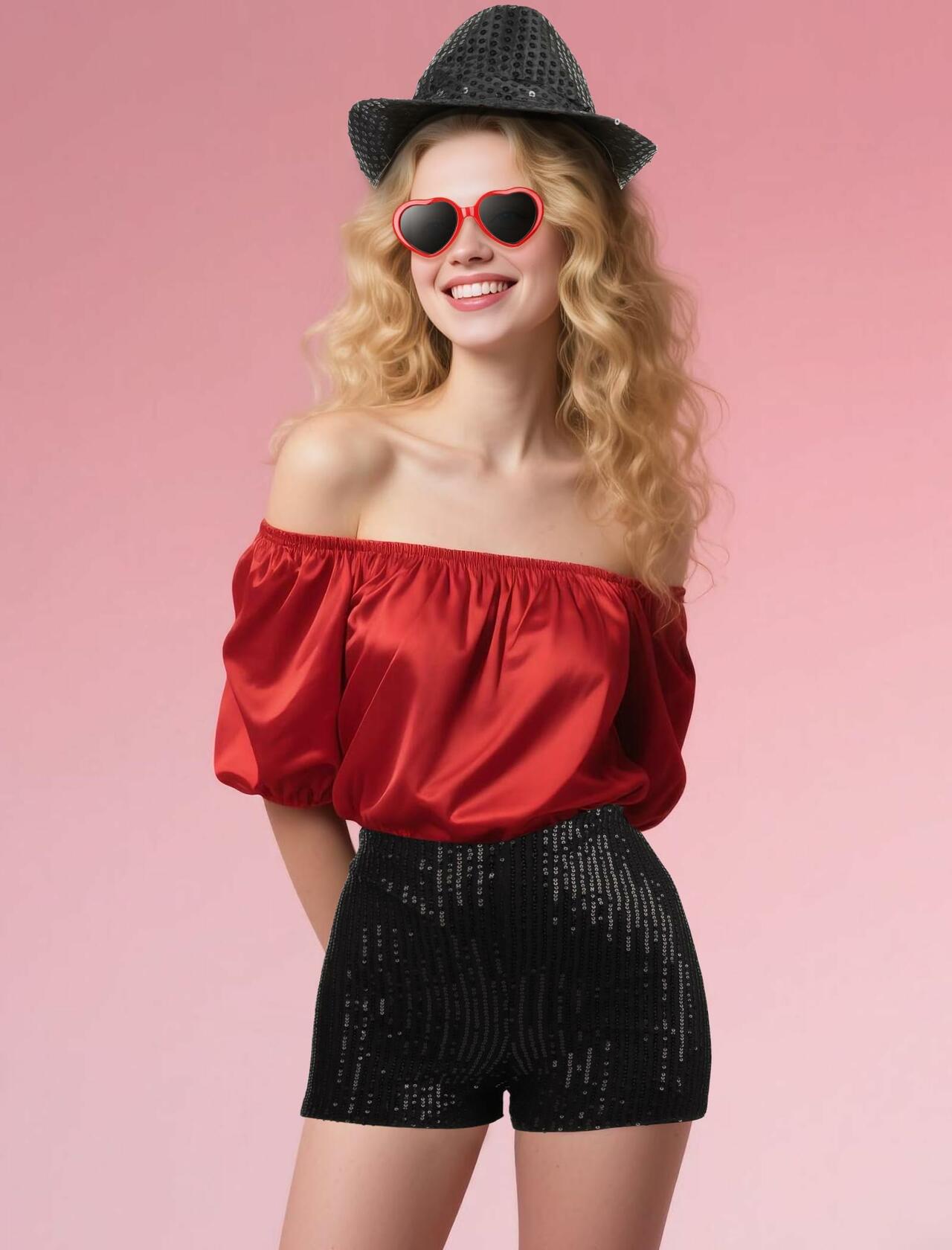 PJPSAA Halloween Singer Costume 3pc Wig Hat Shorts Blonde XL