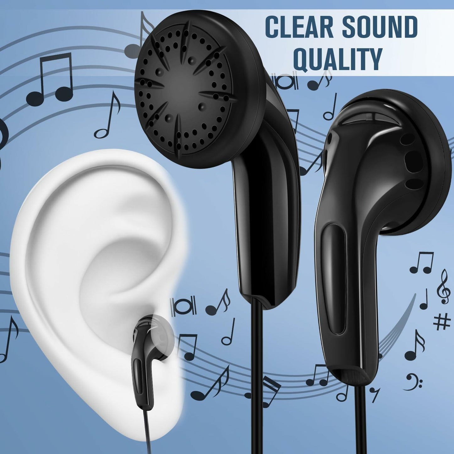 Konohan 100 Pack 3.5mm Earbuds Basic Headphones for Kids Black