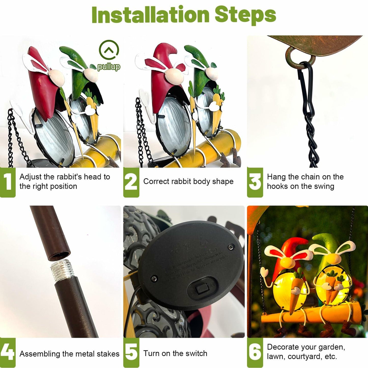 HONGLAND Solar Christmas Gnomes Outdoor Decor Orange Rabbit Welcome Sign