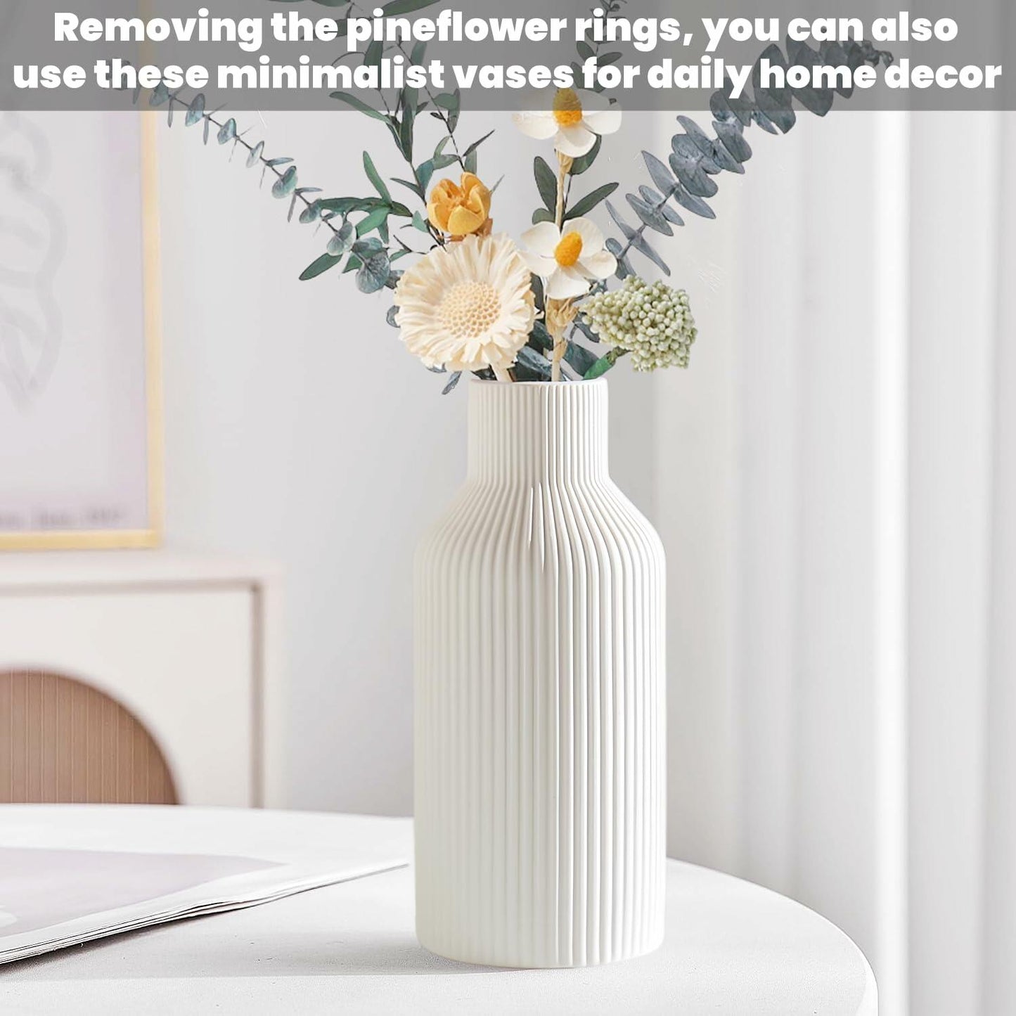 Brighomrom Christmas Ceramic Vases Set of 3 White Ribbed Pineflower Rings