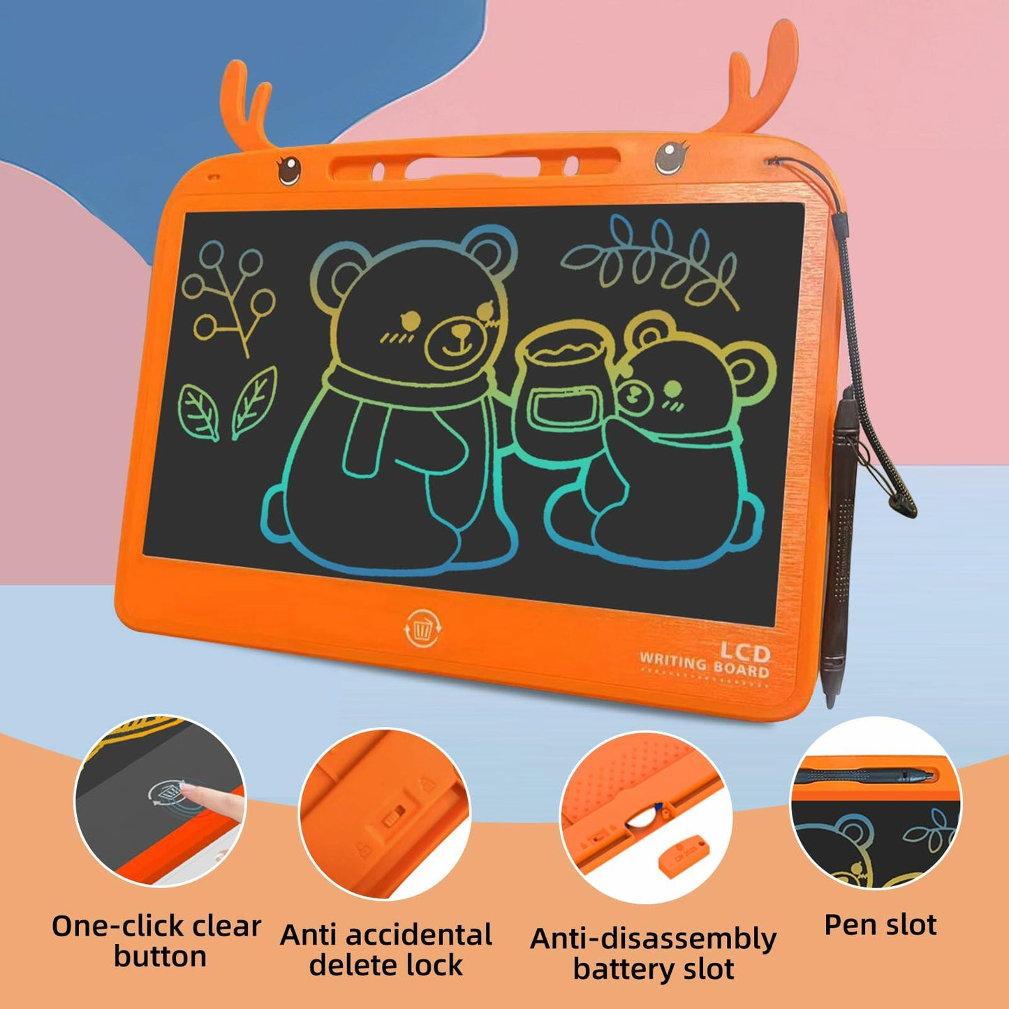 Gosizos Writing Tablet for Kids 13.5 Inch Colorful LCD Erasable Drawing Pad