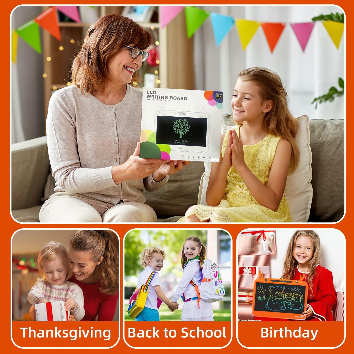 Gosizos Writing Tablet for Kids 13.5 Inch Colorful LCD Erasable Drawing Pad