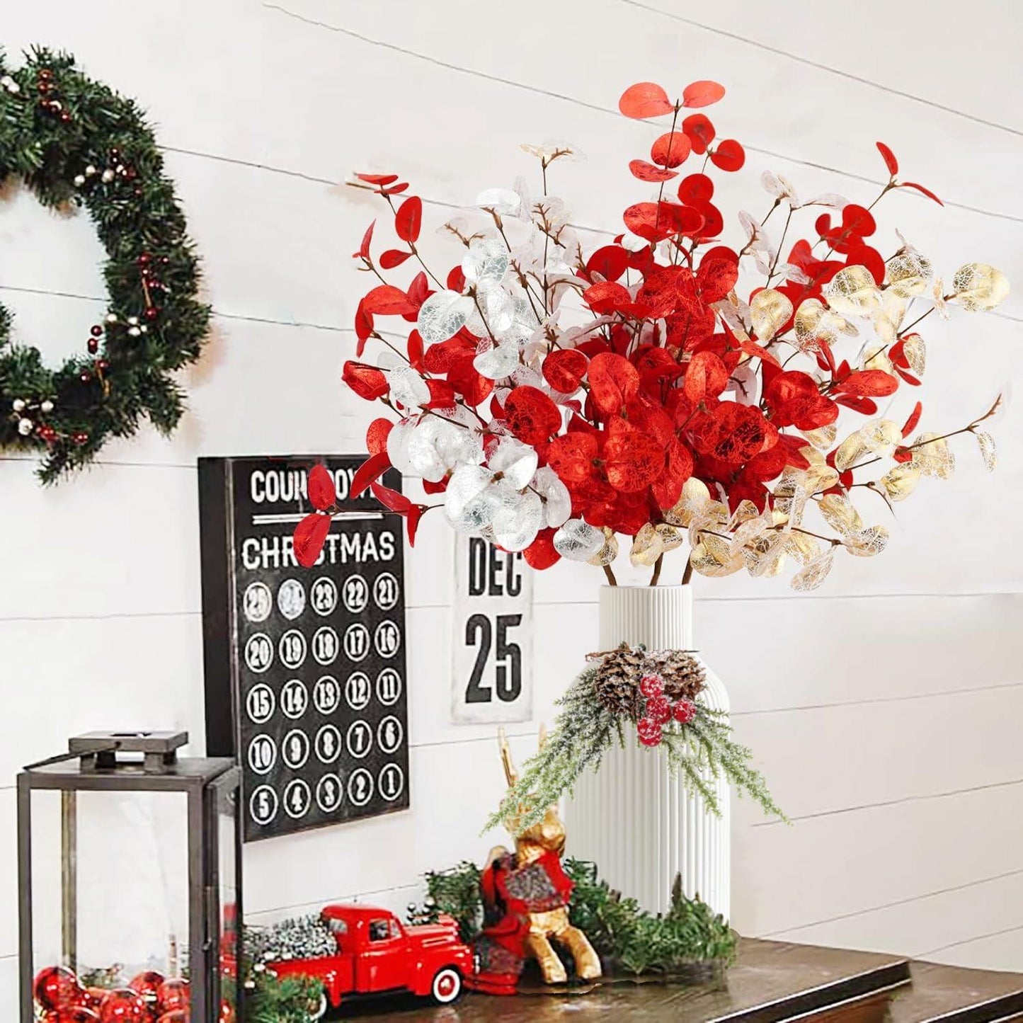 Brighomrom Christmas Ceramic Vases Set of 3 White Ribbed Pineflower Rings