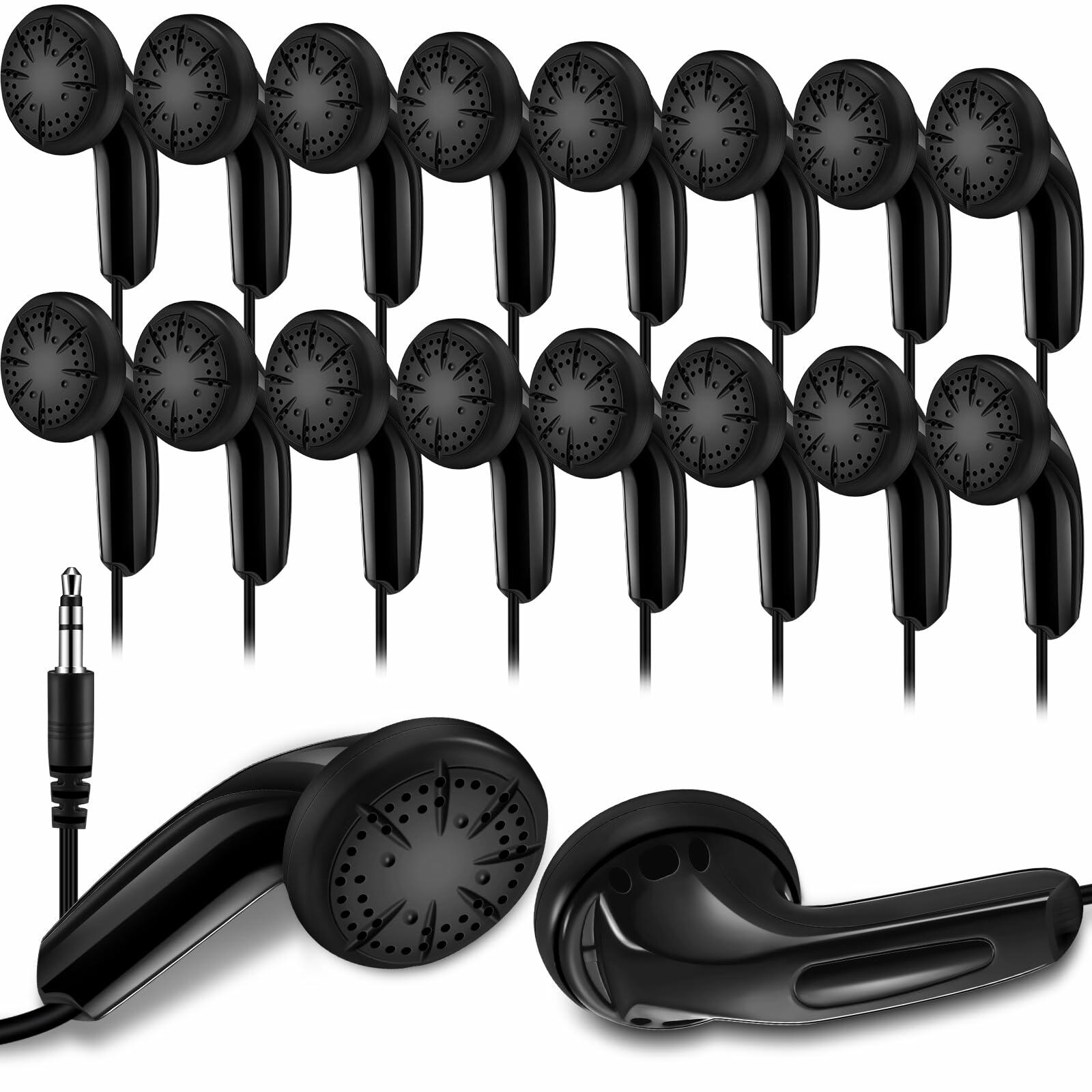 Konohan 100 Pack 3.5mm Earbuds Basic Headphones for Kids Black