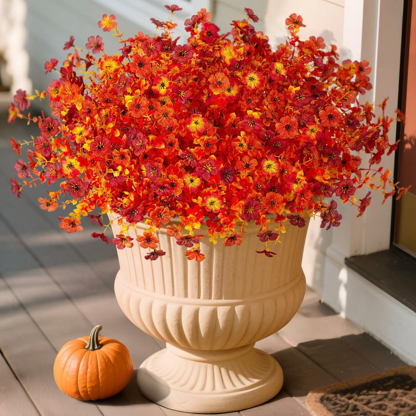 INXUGAO Artificial Mums Fall Flowers UV Resistant 9.7x9.7x13.7in B-red