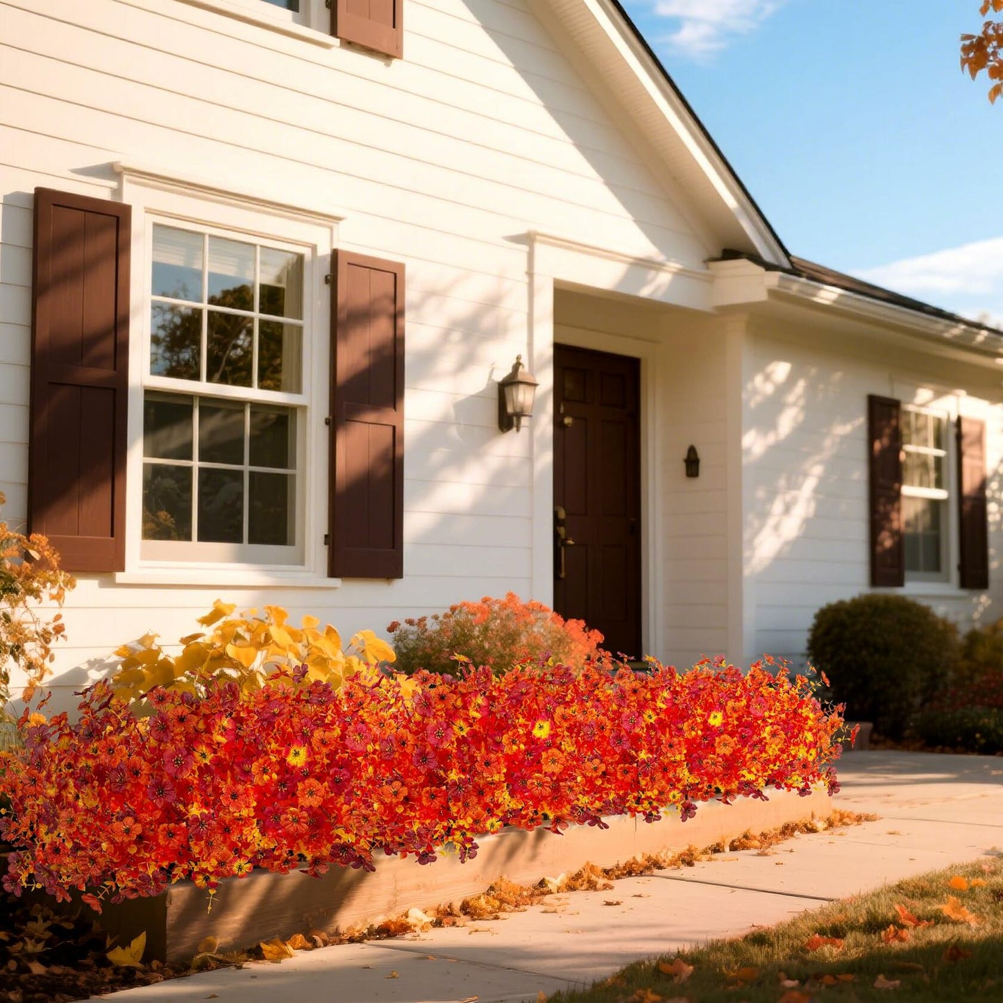 INXUGAO Artificial Mums Fall Flowers UV Resistant 9.7x9.7x13.7in B-red