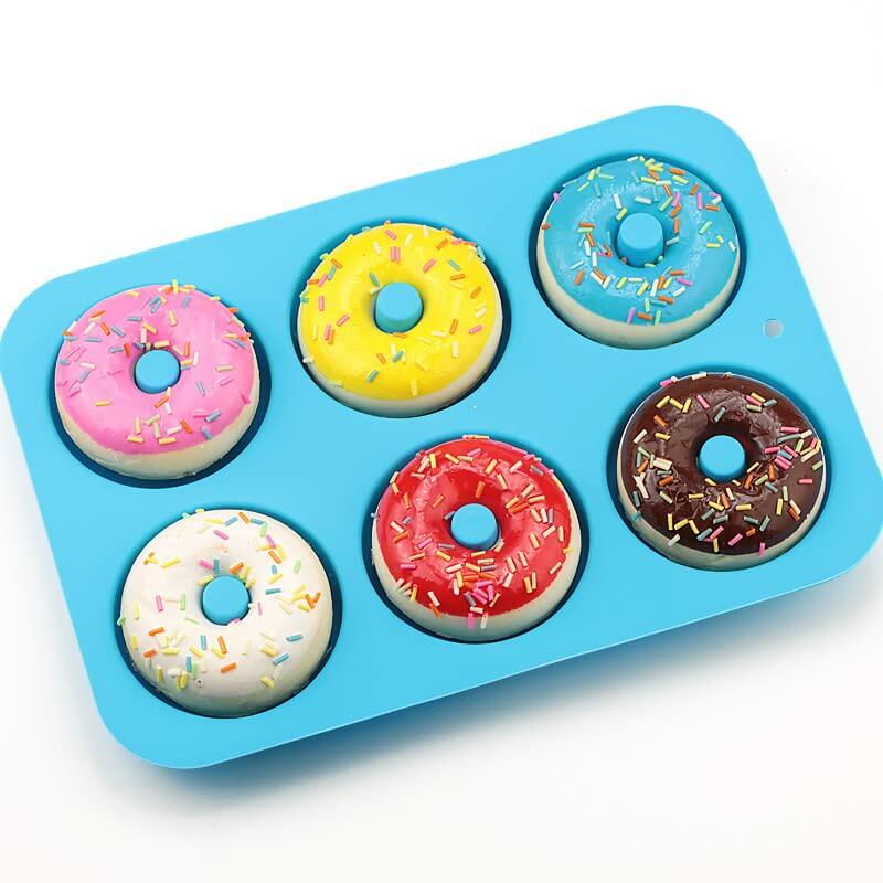 QIKOKU 2 Pack Silicone 6-Cavity Donut Pan Mold Nonstick Blue Green