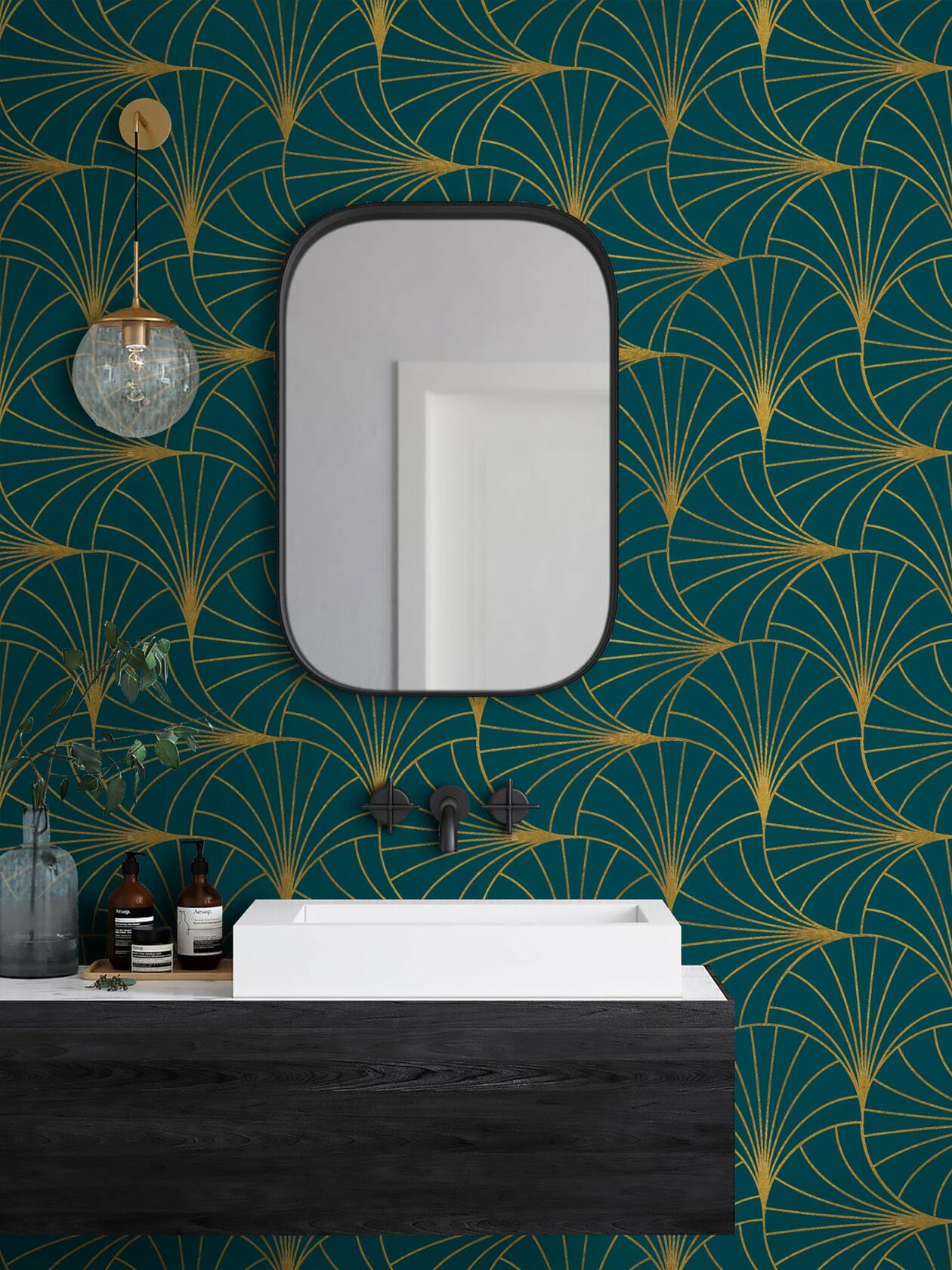 Safiyya Peel & Stick Wallpaper 393x17.3in Gold White Geometric Stripe Vinyl