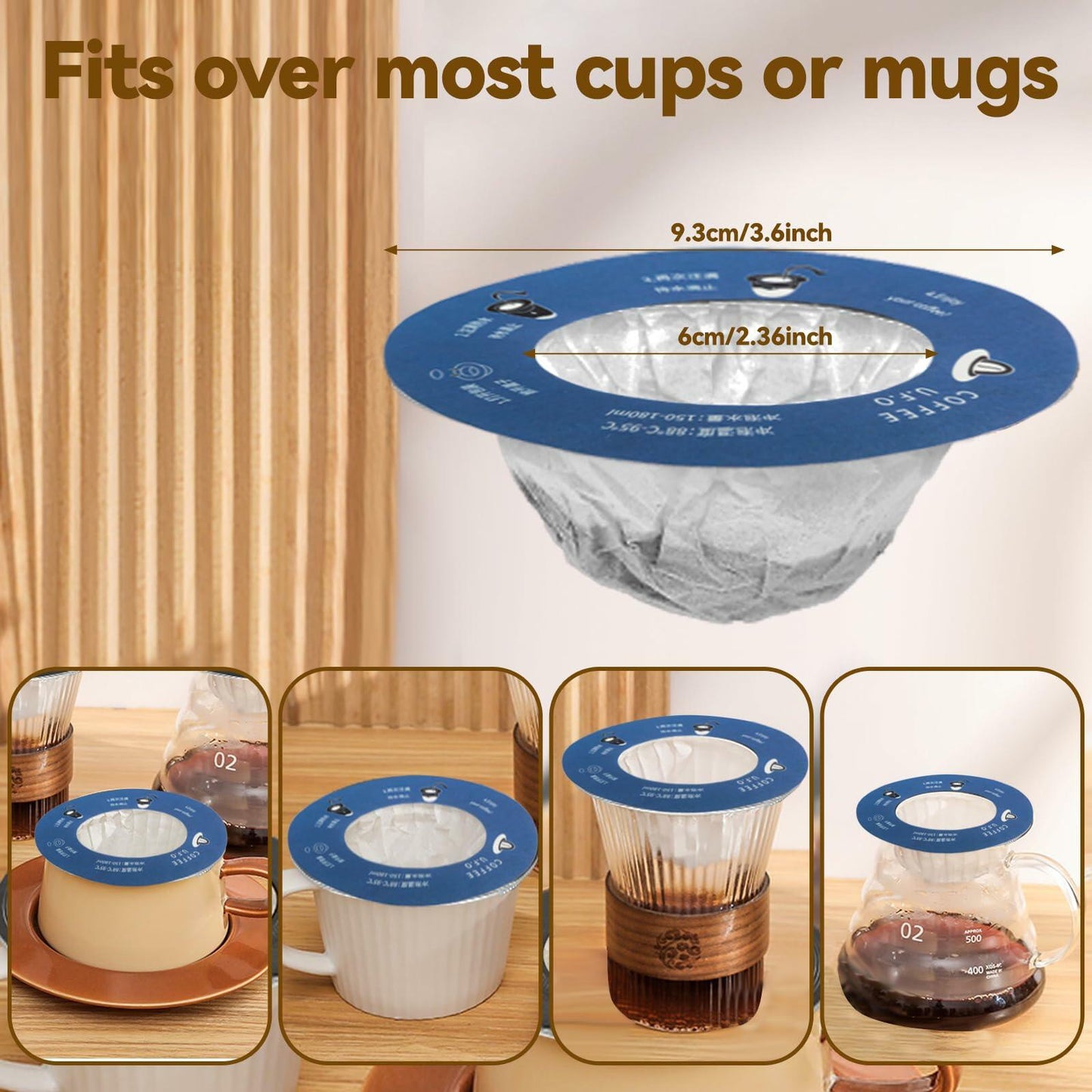 WCOINCIDENCY Coffee Filter Pour Over Maker with Lid Portable 30 Packs Wood Pulp