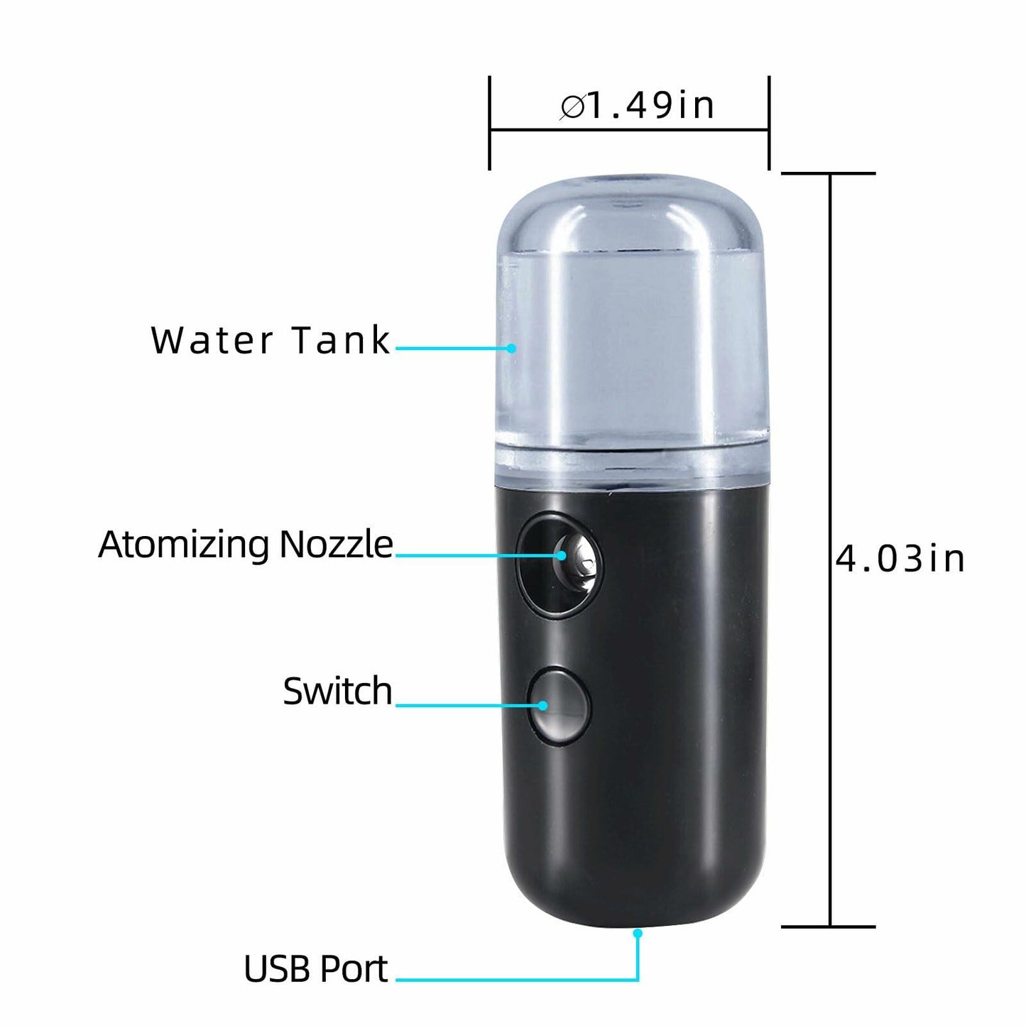 Kingsmile Nano Mist Sprayer Portable Face Humidifier Black 30ML