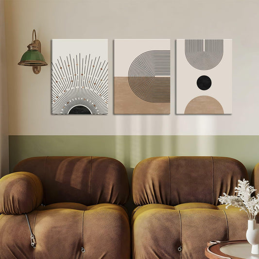 MANPPOP Mid Century Modern Canvas Wall Art Set 3 Black Beige 12x16 Inch