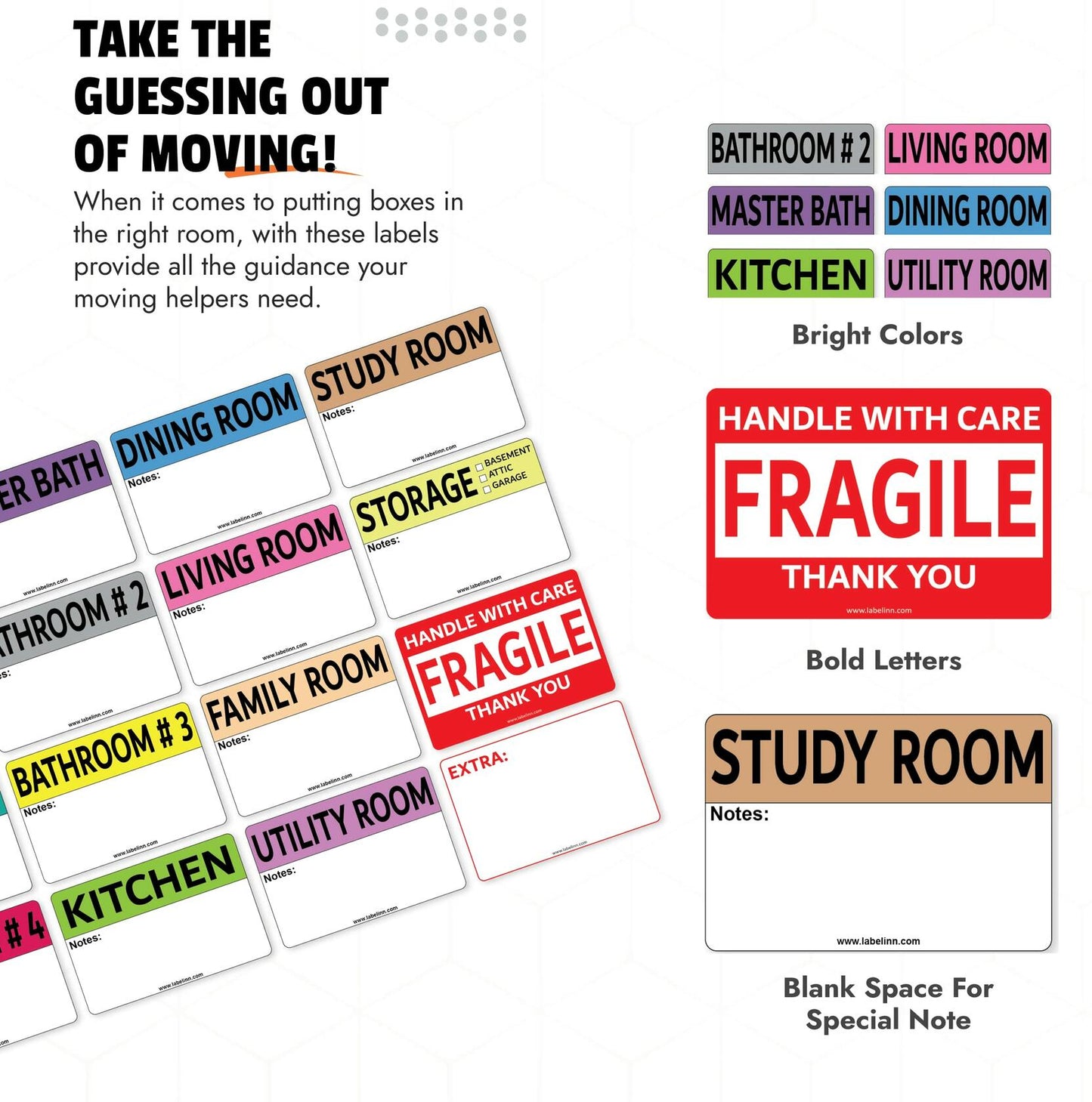 640 Pcs Moving Labels 2x3 Color Coded Fragile & Blank Packing Stickers