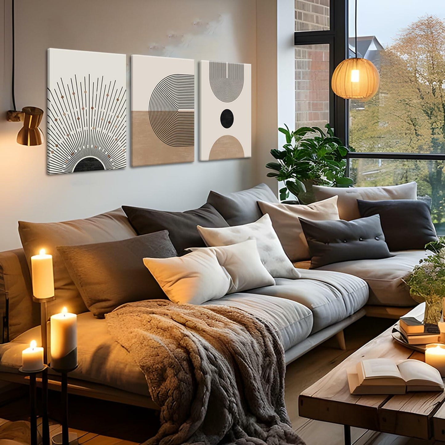 MANPPOP Mid Century Modern Canvas Wall Art Set 3 Black Beige 12x16 Inch