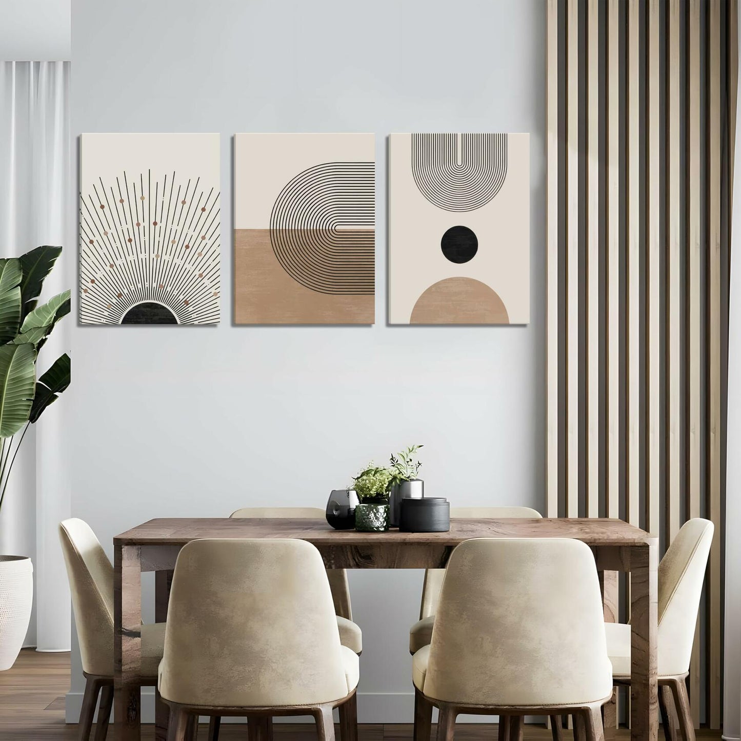MANPPOP Mid Century Modern Canvas Wall Art Set 3 Black Beige 12x16 Inch