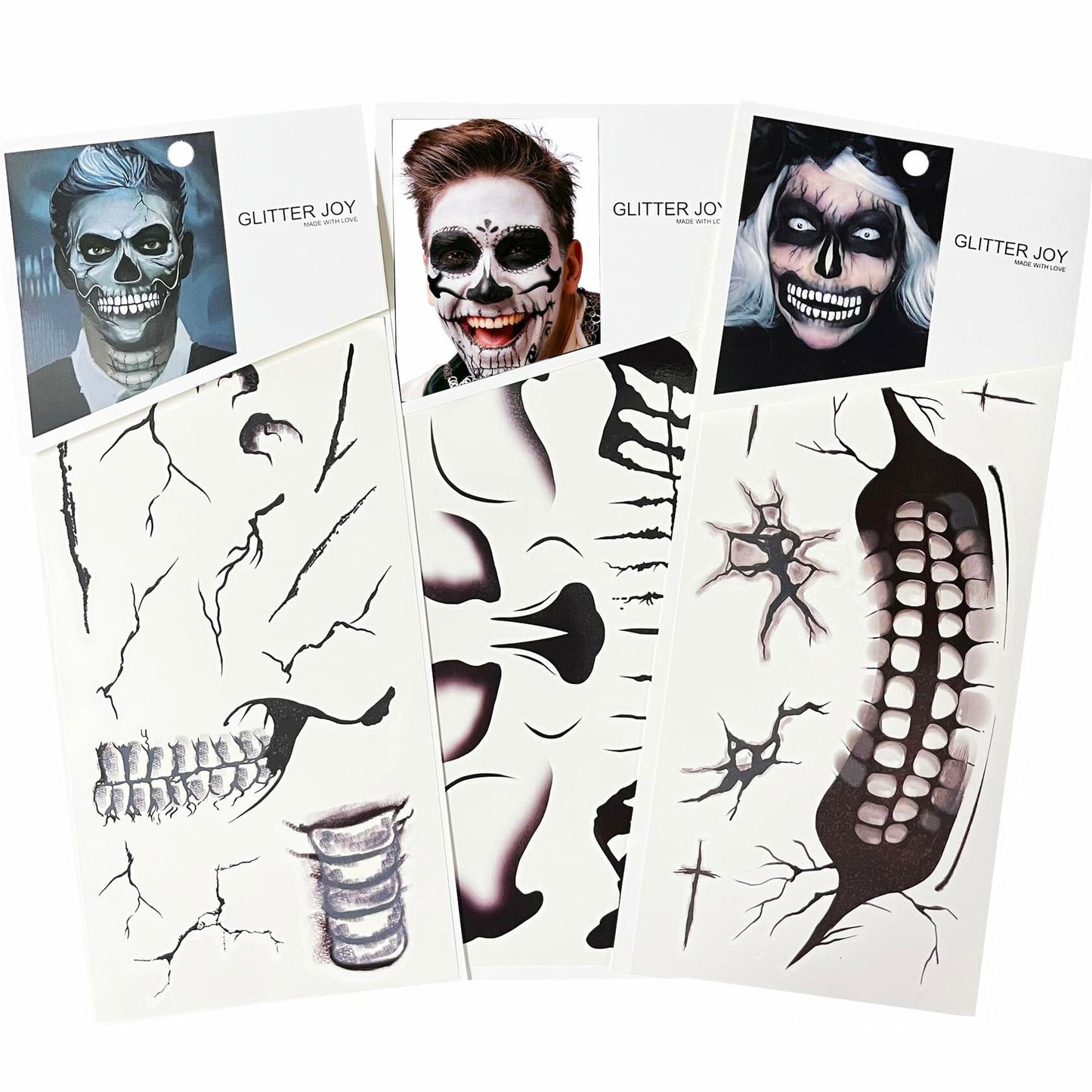 LEOARS Fake Zombie Face Tattoos Dia De Los Muertos Halloween Temporary Black