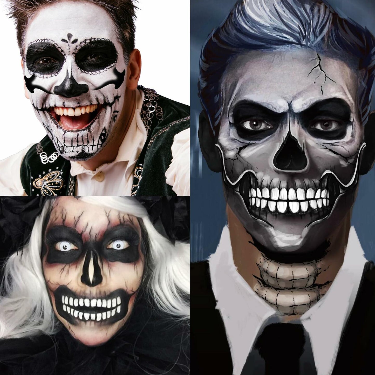 LEOARS Fake Zombie Face Tattoos Dia De Los Muertos Halloween Temporary Black