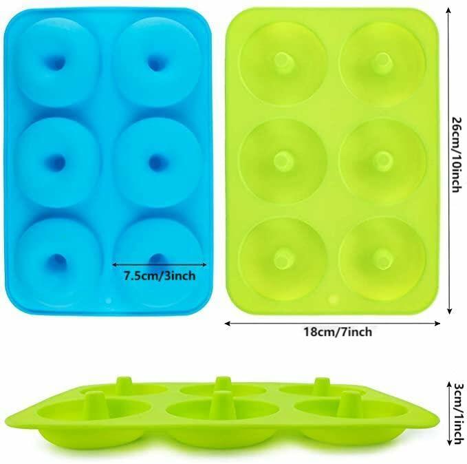 QIKOKU 2 Pack Silicone 6-Cavity Donut Pan Mold Nonstick Blue Green