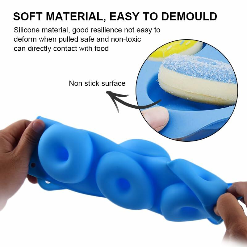 QIKOKU 2 Pack Silicone 6-Cavity Donut Pan Mold Nonstick Blue Green