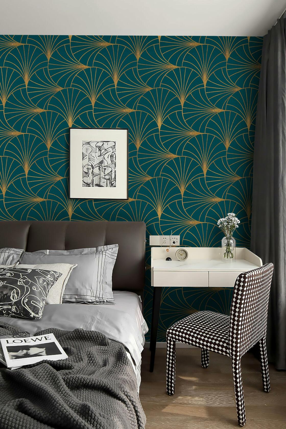 Safiyya Peel & Stick Wallpaper 393x17.3in Gold White Geometric Stripe Vinyl