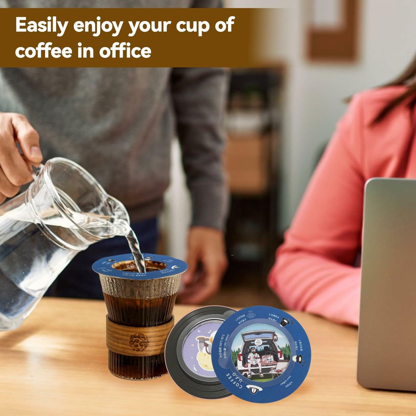 WCOINCIDENCY Coffee Filter Pour Over Maker with Lid Portable 30 Packs Wood Pulp