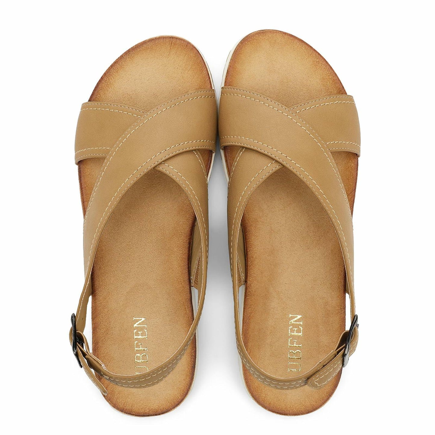 UBFEN Womens Flat Sandals Arch Support Adjustable Slingback Khaki Size 9