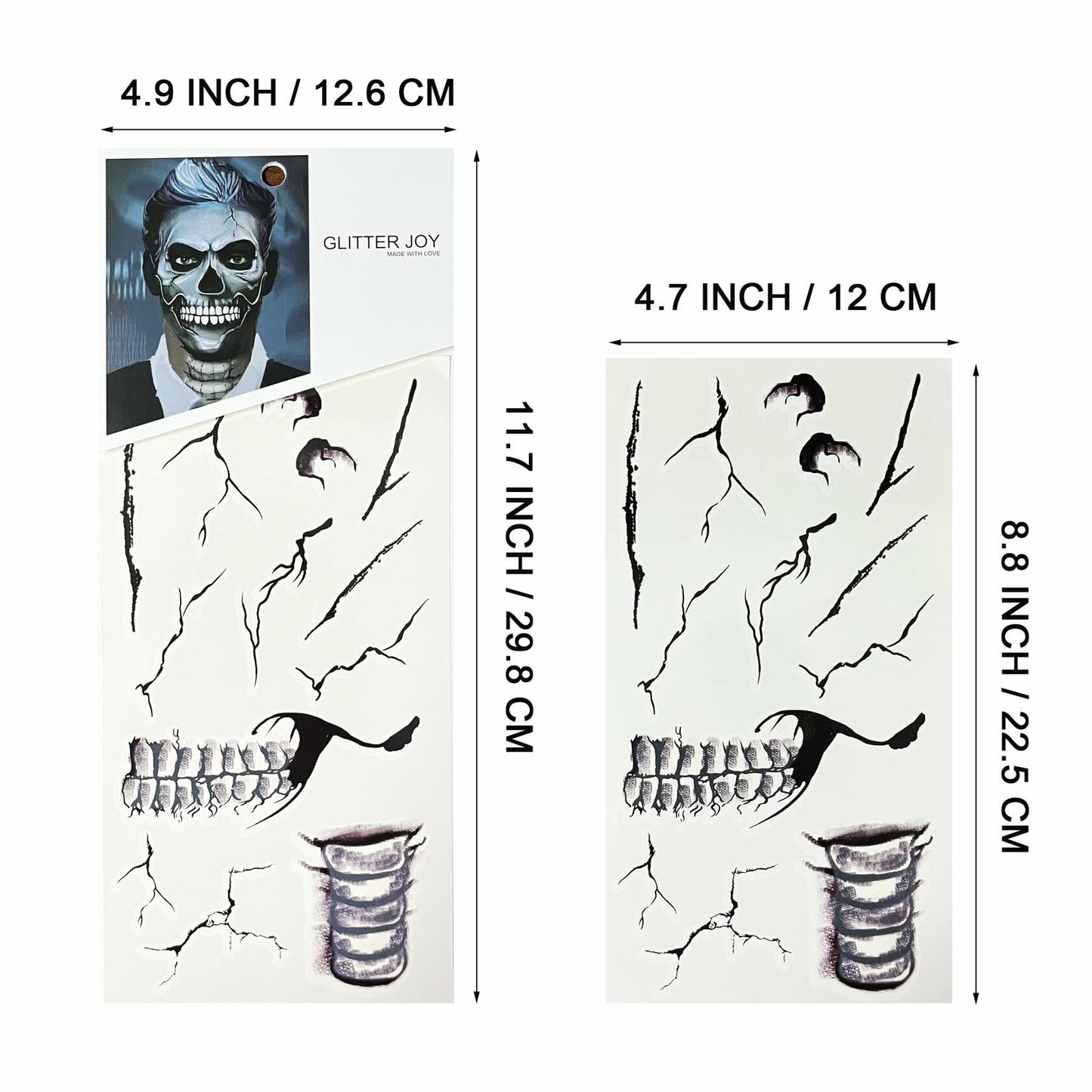 LEOARS Fake Zombie Face Tattoos Dia De Los Muertos Halloween Temporary Black