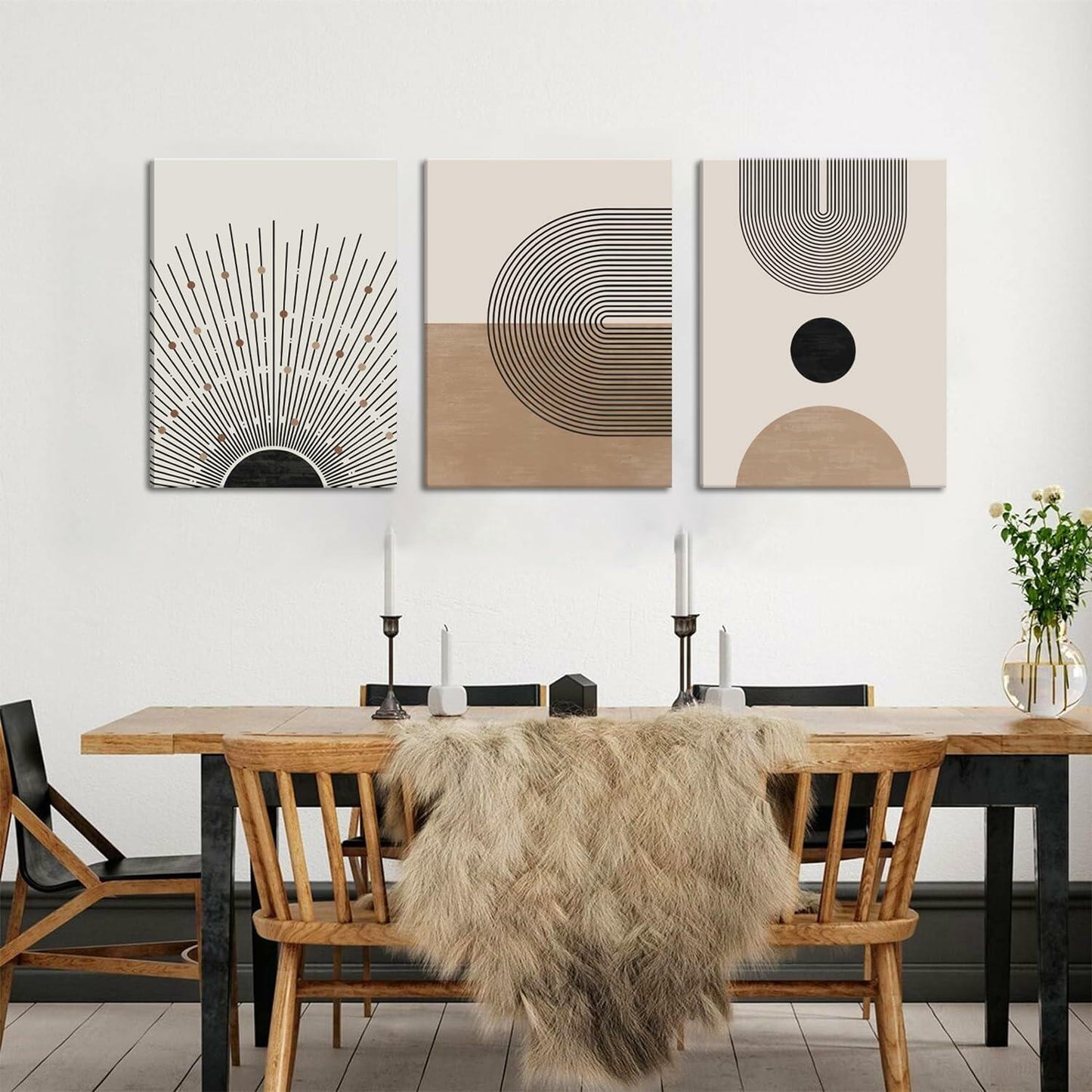 MANPPOP Mid Century Modern Canvas Wall Art Set 3 Black Beige 12x16 Inch