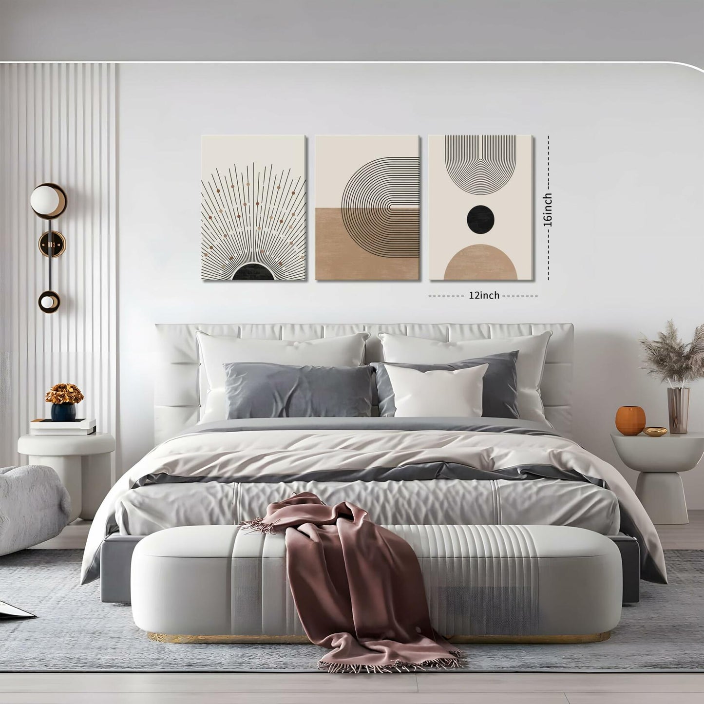 MANPPOP Mid Century Modern Canvas Wall Art Set 3 Black Beige 12x16 Inch