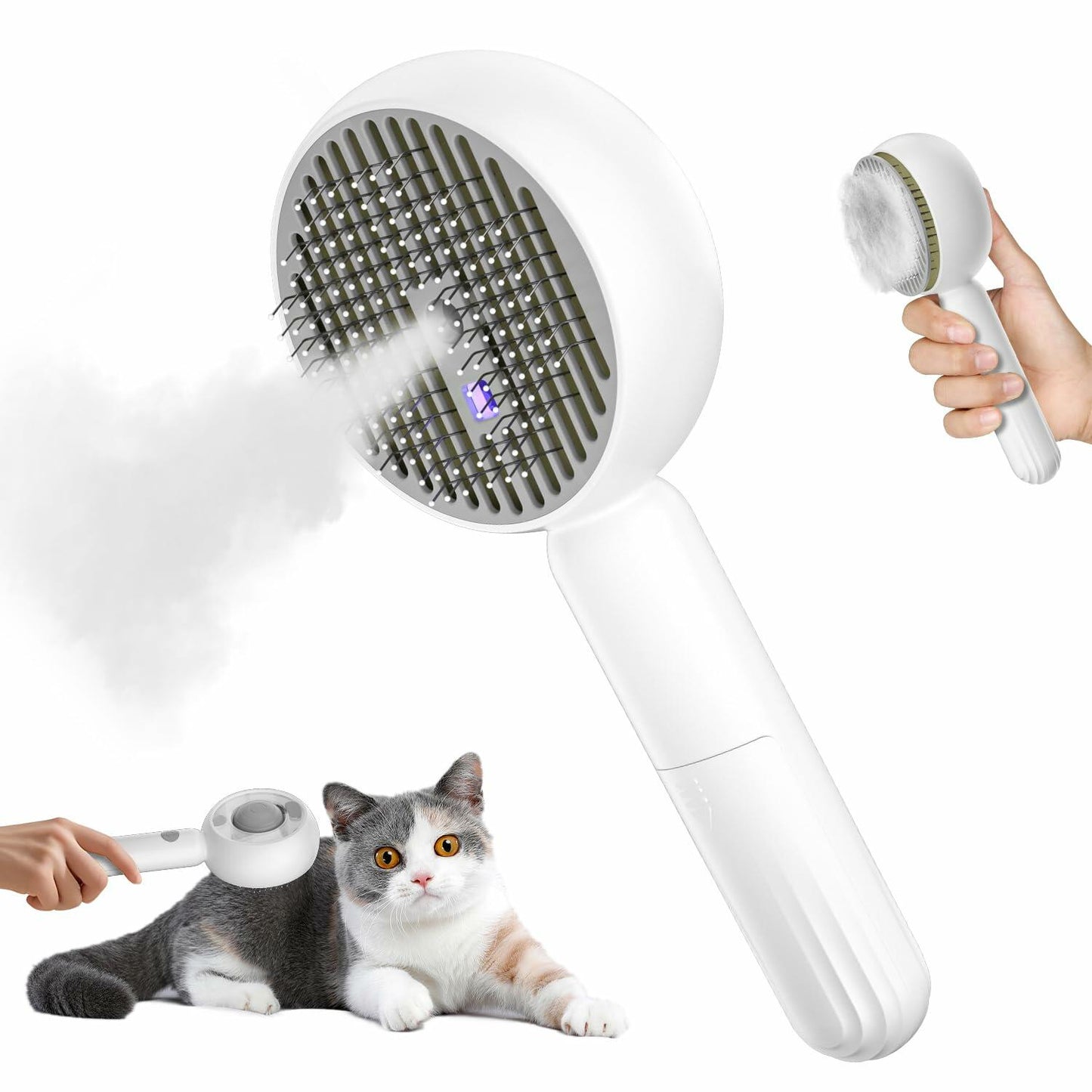 ALAFLY 4-in-1 Cat Steam Brush Grooming Comb Shedding Massage Gray