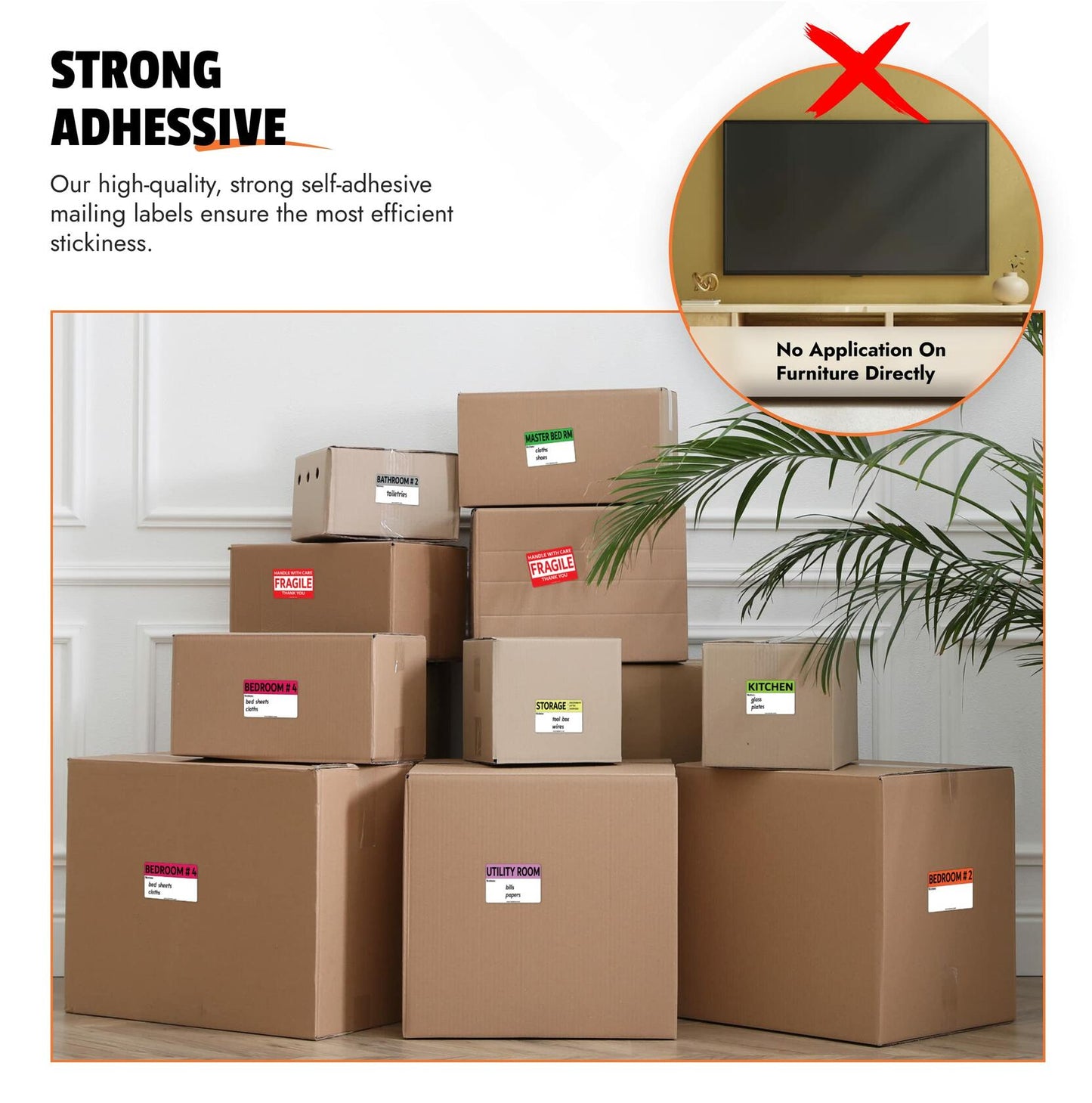 640 Pcs Moving Labels 2x3 Color Coded Fragile & Blank Packing Stickers