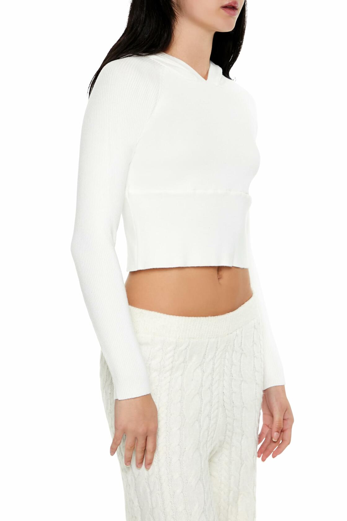 Forever 21 Women's Hooded Raglan Sweater White Size XS