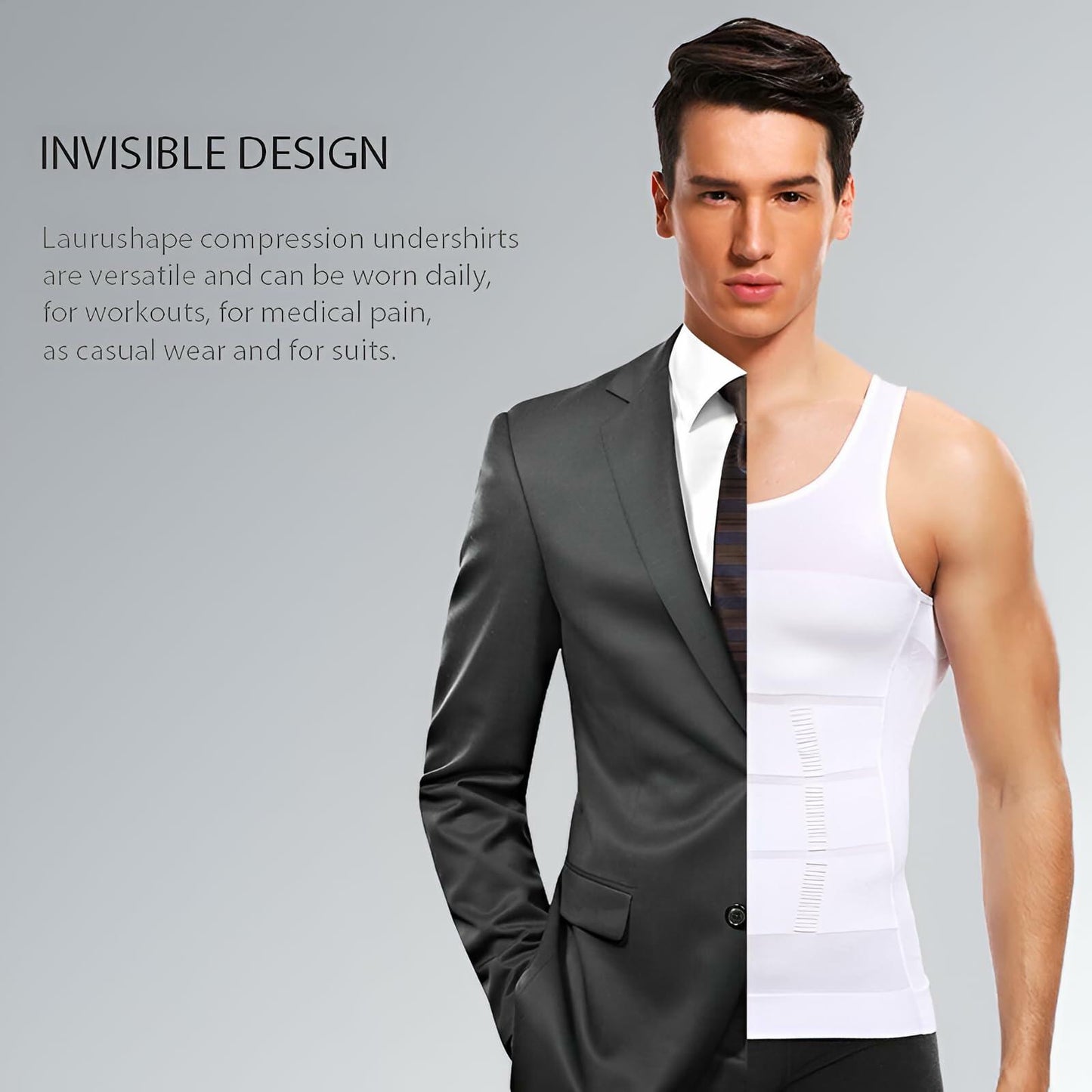 LAURUSHAPE Men's Compression Slimming Tank Top Body Shaper White Size L