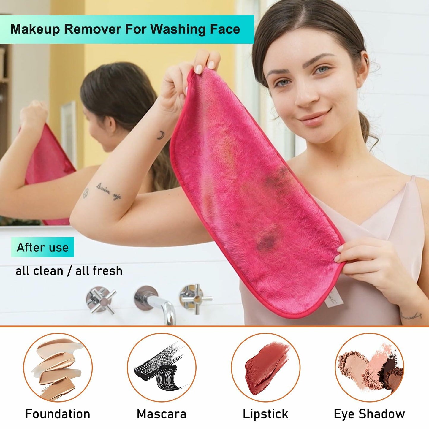 [Like New] PleasingCare Makeup Remover Cloth Cleansing Towel Chemical Free 3 Rosy
